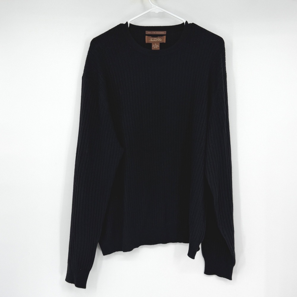 Tasso Elba 100% Cashmere Rib-Knit Crewneck Pullover Sweater Black Men's XL
